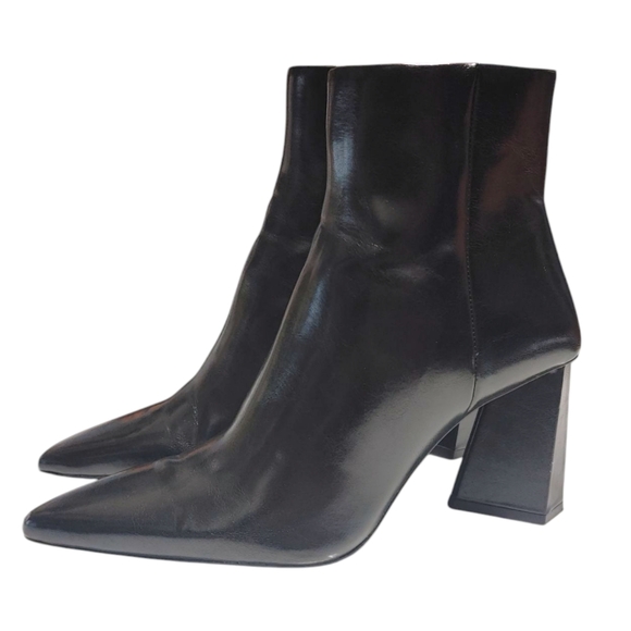 Zara Faux Leather Pointed Toe Geometric Heel Zipper Ankle Booties Womens Size 37 - Picture 3 of 9